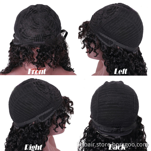 Wholesale Water Wave Wigs With Bangs Brazilian Human Hair Full Machine Made Wig With Bangs Remy Hair Natural Color For Women